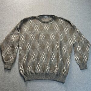 Pagetto Made Italy Sweater 3X Gray Argyle Diamond Knit Pullover Grandpacore